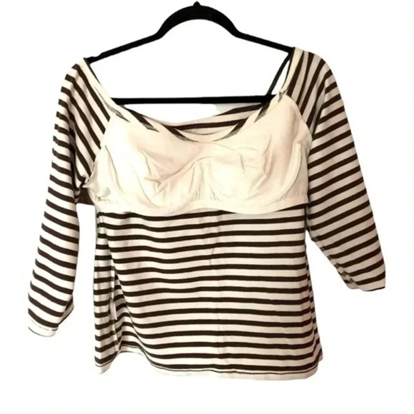 Soft Surroundings Brown Striped Off Shoulder Top - Picture 4 of 11
